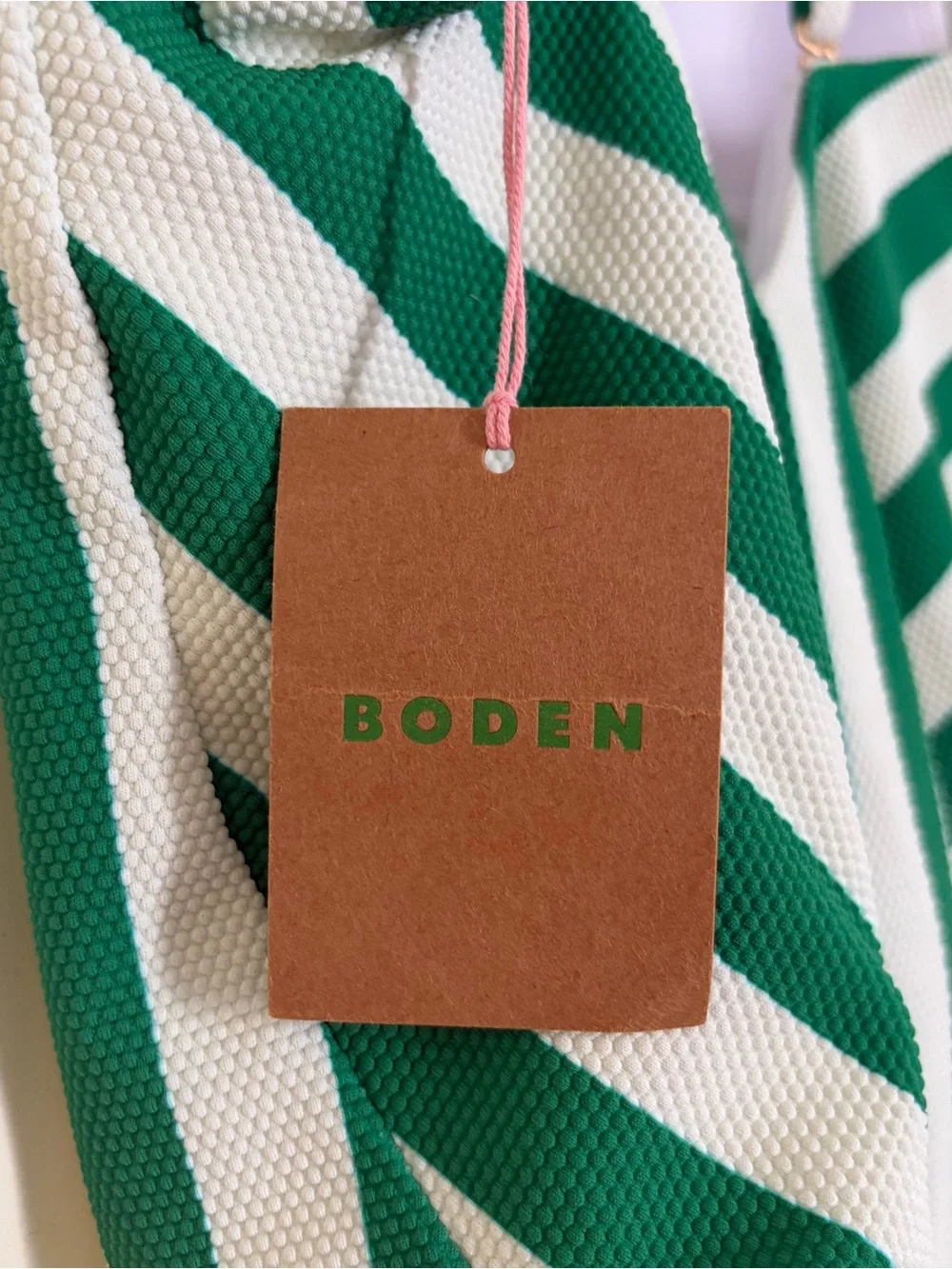 Boden Skinny Strap Stripe Green & White Swimsuit